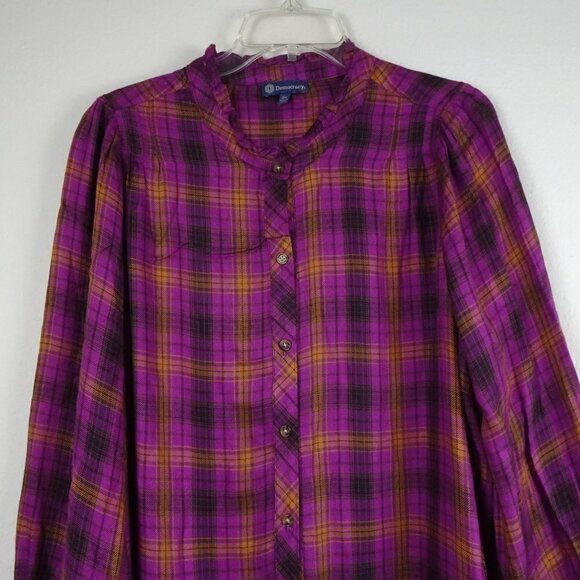 Democracy Ruffle Neck Shirt Blouse Plus Women's Plus Size 2X Purple Plaid - Picture 3 of 9